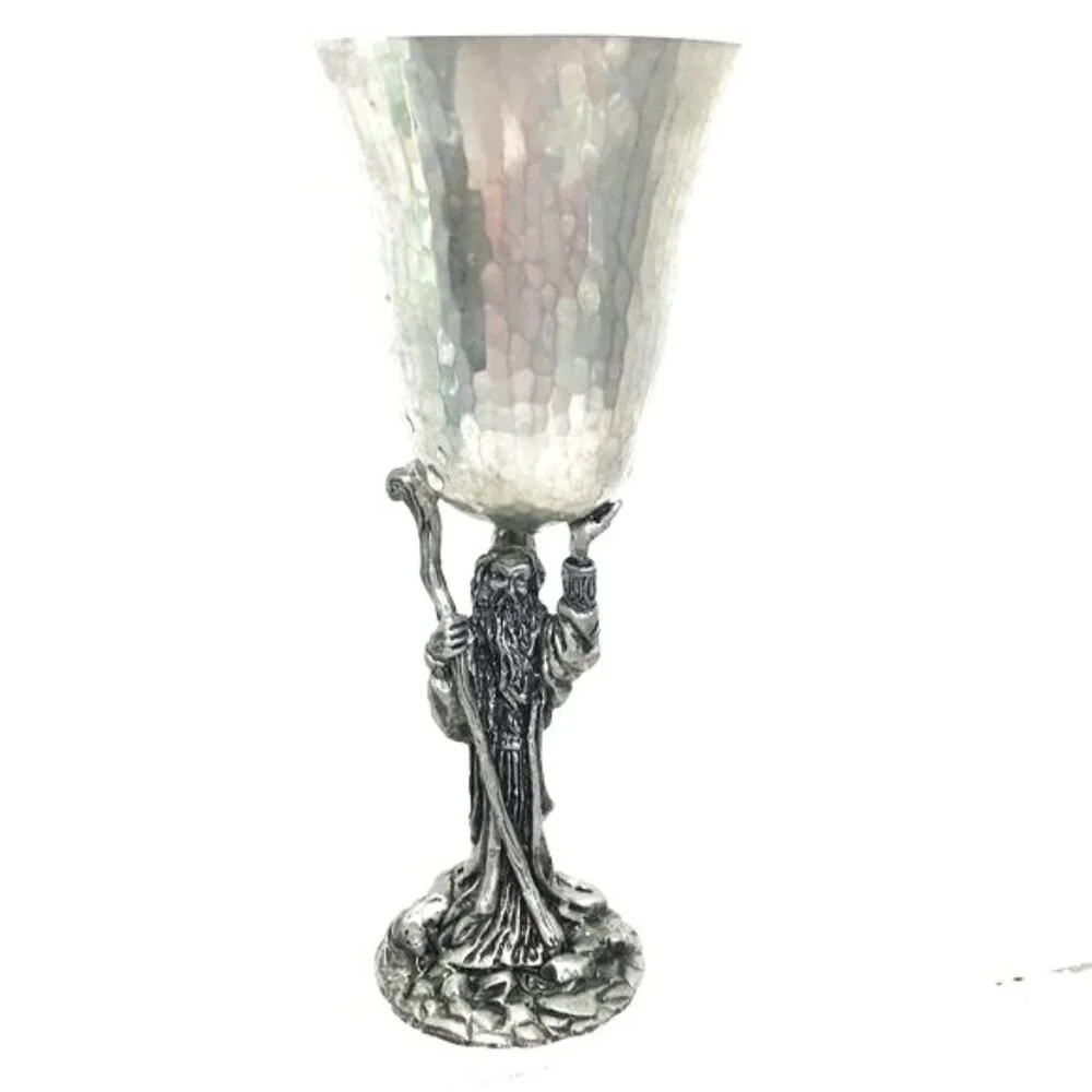 * Ballena Bay Hand Crafted Pewter Art Wizard Goblet Cup 8” Vtg